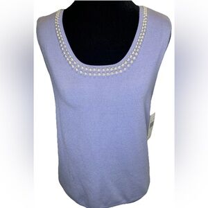 🆕Rafael NWT‎ ladies Petite LG lilac pullover sleeveless sweater faux pearl neck